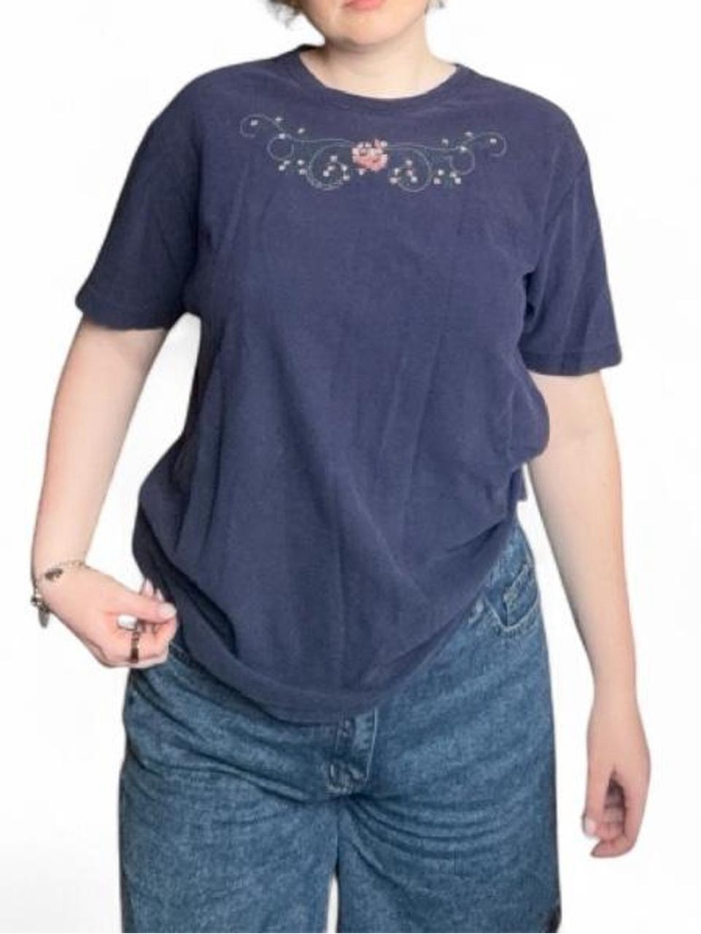 Vintage 90s Northern Reflections Graphic Floral Tee // Navy Blue